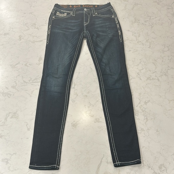 Rock Revival Karla Skinny Jean 27 Embellished Bling Low Rise Dark Wash - Picture 16 of 16